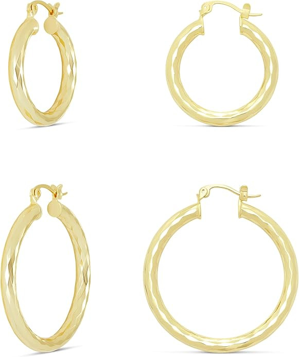 Amazon Essentials Gold Plated and Silver Plated Textured Hoop Sets | Amazon (US)