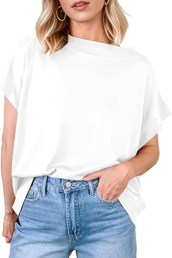 Tankaneo Womens Oversized Cap Sleeve Summer Tops Boat Neck Batwing Loose Casual Basic Tshirts | Amazon (US)