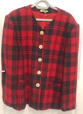 +Woman s Jacket Blazer red size 14 with gold buttons Tartan check Plaid 2 pocket | eBay UK