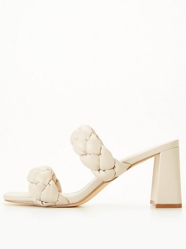 V by Very Twin Strap Plait Mule Heeled Sandal - Cream | Very (UK)