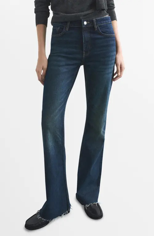 MANGO Fiona Mid Rise Flare Jeans in Dark Blue at Nordstrom, Size 8 | Nordstrom