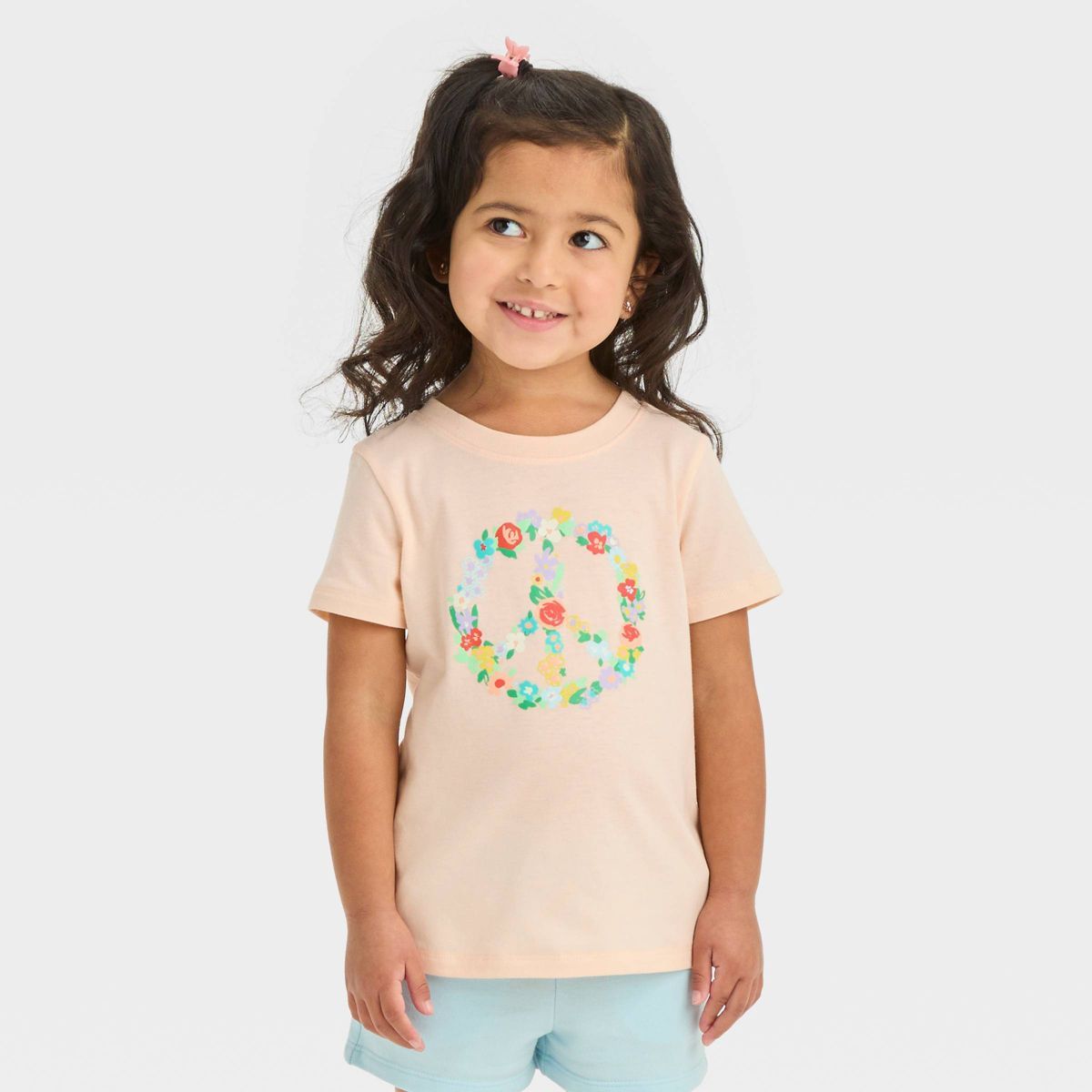 Toddler Girls' Peace Sign Short Sleeve T-Shirt - Cat & Jack™ Peach | Target