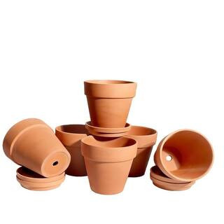 6-Pack Terracotta Plant Pots with Saucer and Drainage Holes, Clay Flowerpots (4 in. W x 4 in. H), Decorative Pots | The Home Depot