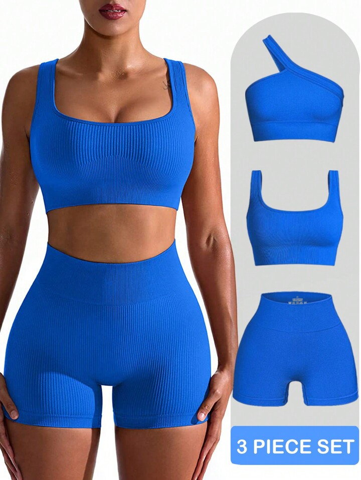 SHEIN Sport Studio Seamless High Elasticity Plain Sporty One-Shoulder Tank Top, Sporty Vest, And ... | SHEIN