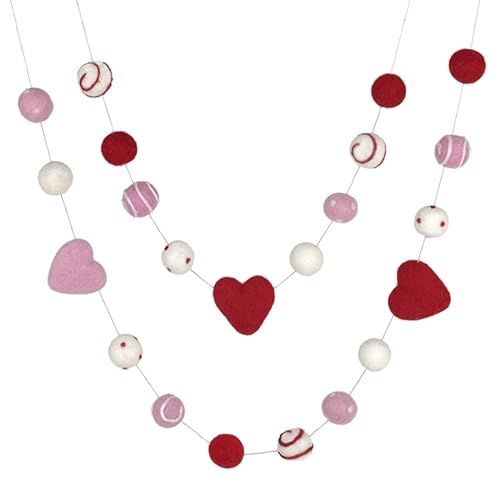 Valentine's Day Felt Ball Garland- Red, Baby Pink, White- Hearts, Swirls & Dots- 1" (2.5 cm) Wool... | Amazon (US)