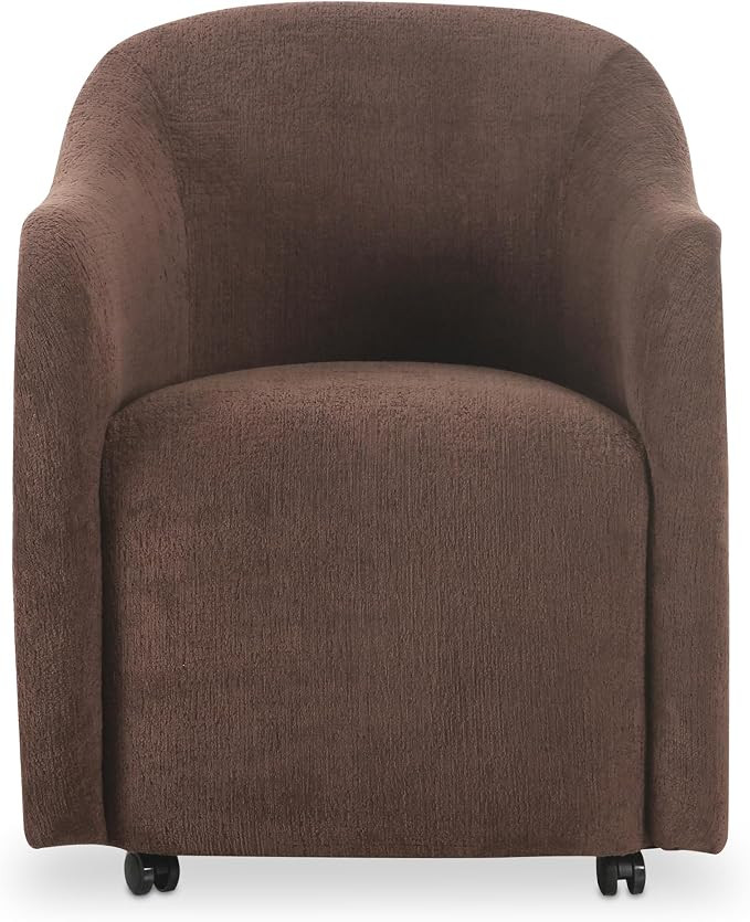 Laken Rolling Dining Chair, Contemporary Polyester Upholstery with Plywood Frame, Dark Brown | Amazon (US)