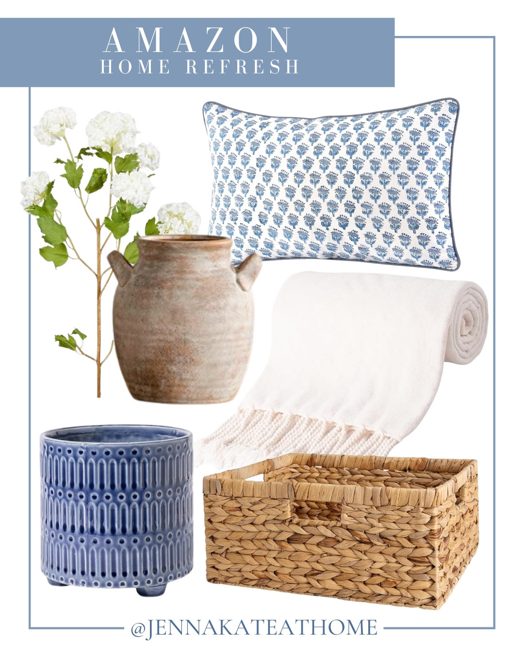 Home refresh includes storage basket, planter, throw blanket, vase, floral stems, and throw pillows.

Home decor, home accents, coastal home, coastal decor, looks for lesss

#LTKFindsUnder100 #LTKFindsUnder50 #LTKHome