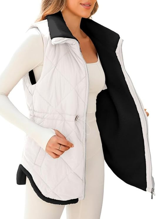 Dokotoo Womens 2024 Winter Vests Sleeveless Fleece Jacket Zip Up Stand Collar Long Warm Drawstrin... | Amazon (US)