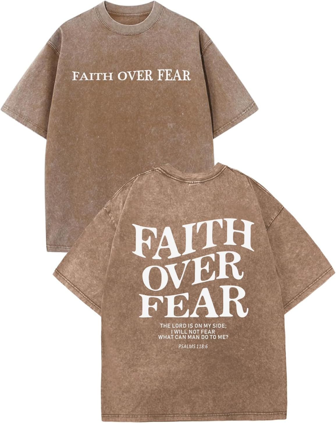 KEEVICI Boys Faith Over Fear Shirt Christian Jesus T Shirts for Kids Bible Verse Religious Graphic Tees Acid Wash Tshirt | Amazon (US)