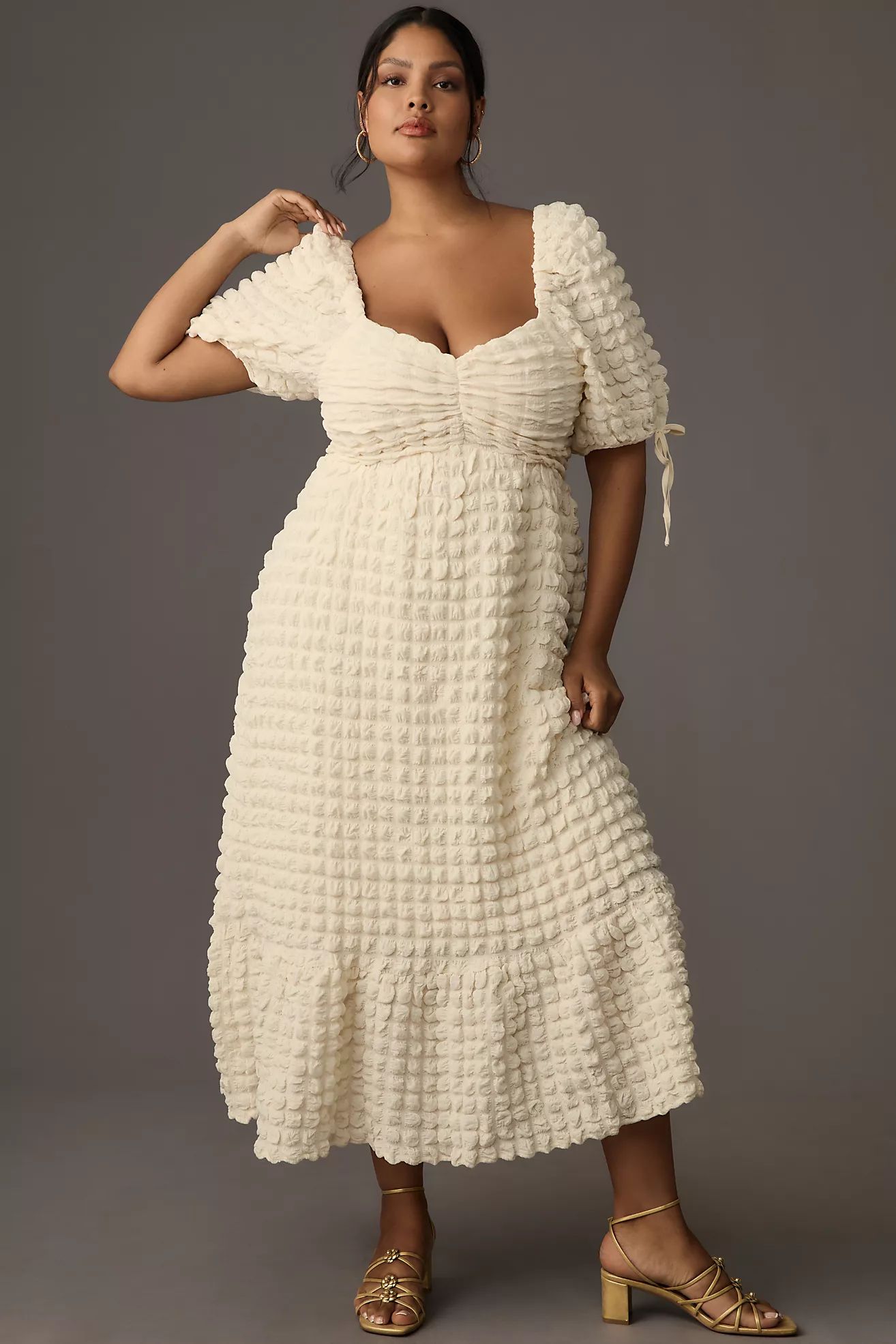 English Factory Plus Puff-Sleeve Textured Mini Dress | Anthropologie (US)