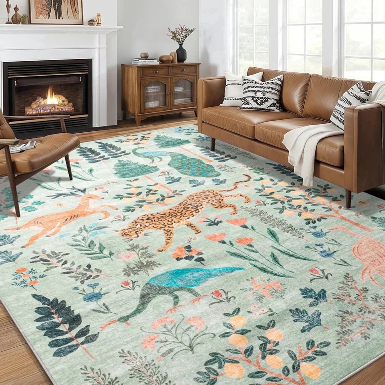 ChakmeOne 8x10 Vintage Jungle Area Rugs Animal Print Rug Machine Washable & Non-Slip Stain Resist... | Walmart (US)