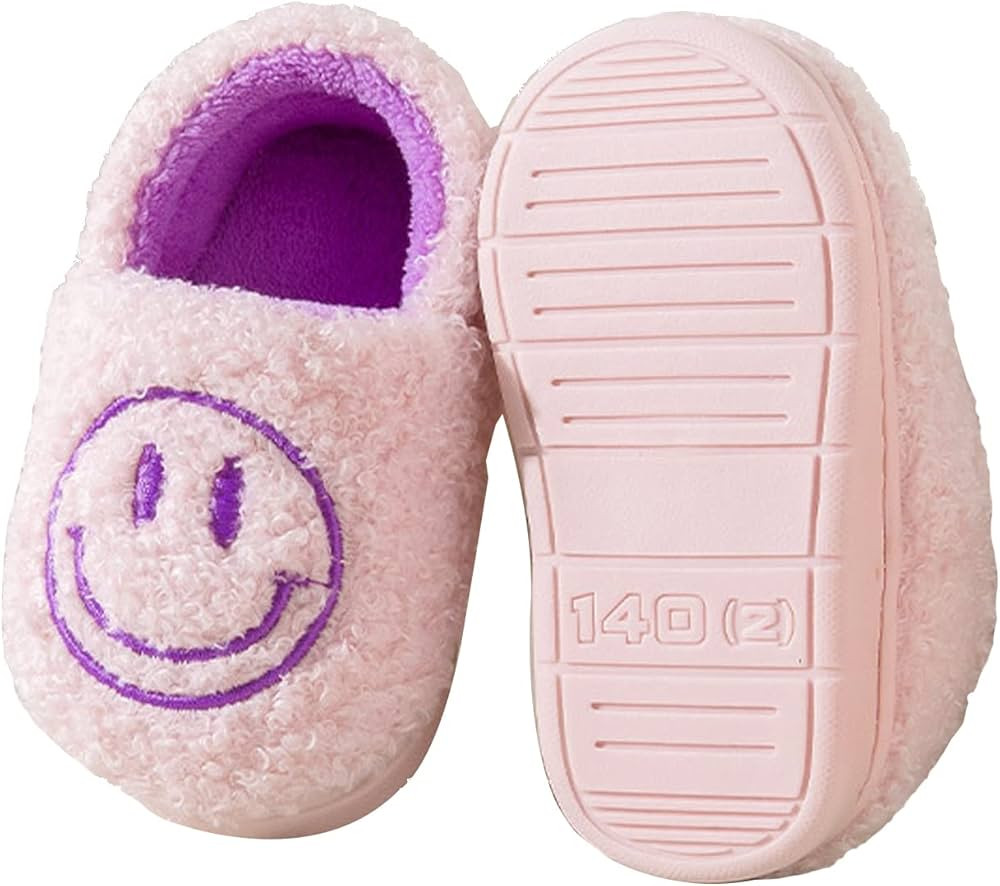 KEYUSHOP Smiley Face Slippers for Baby Toddler Kids, Retro Soft Fluffy House Slippers Non-Slip Pr... | Amazon (US)