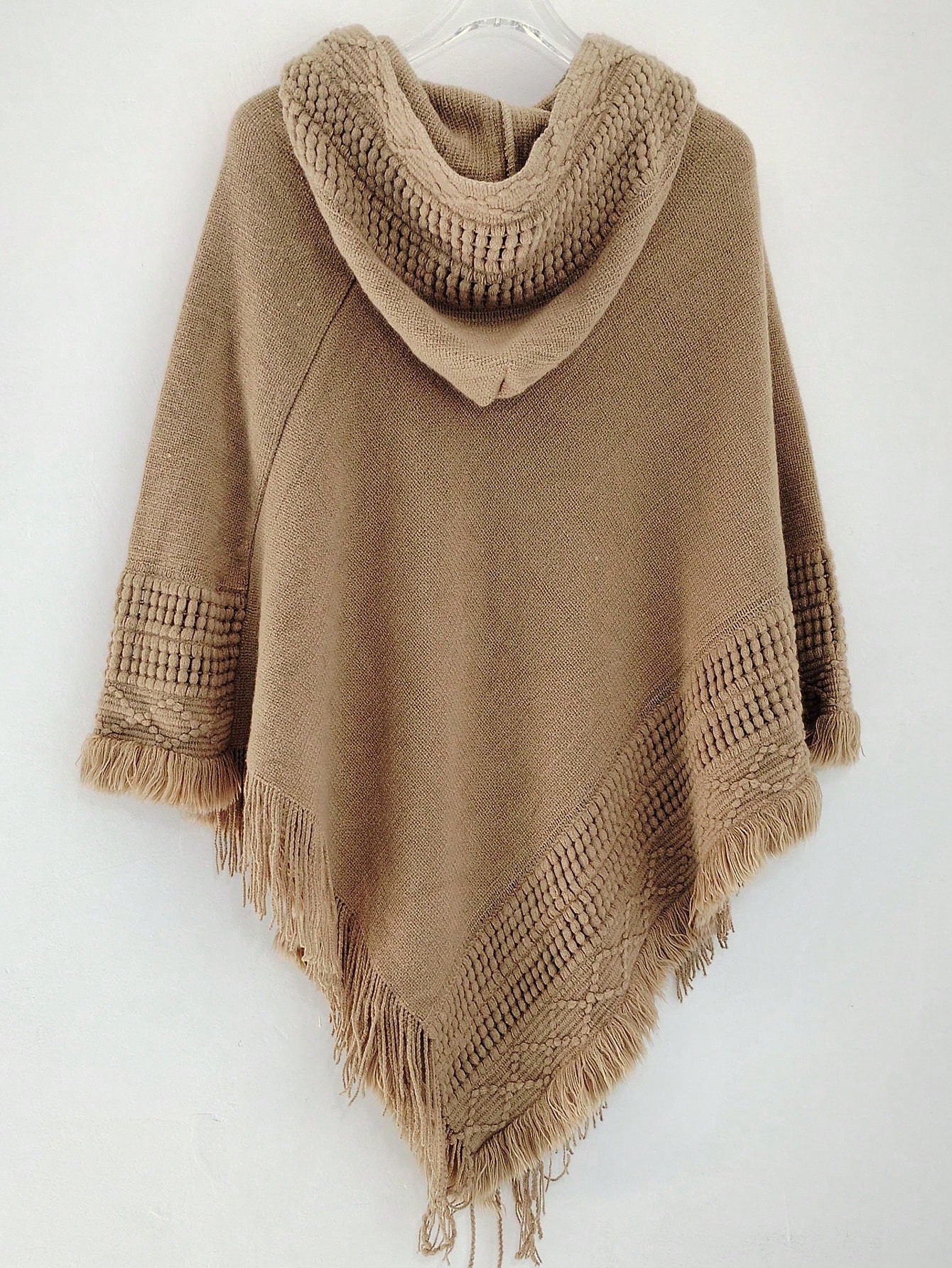 1pc Women's Khaki Hooded Crochet Cape Coat, Travel Warm Shawl For Office Or Home, Plus Size Loose... | SHEIN