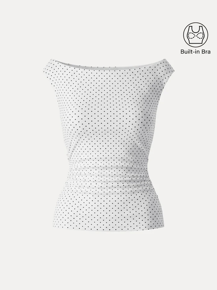 Stretch Cotton Polka Dot Boatneck Ruched Bra Top Limited Edition | OGLmove