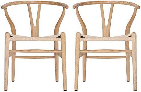 VODUR Wishbone Chair Natural Solid Wood Dining Chairs/Hans Vegner Y Chair Rattan and Wood Accent ... | Amazon (US)