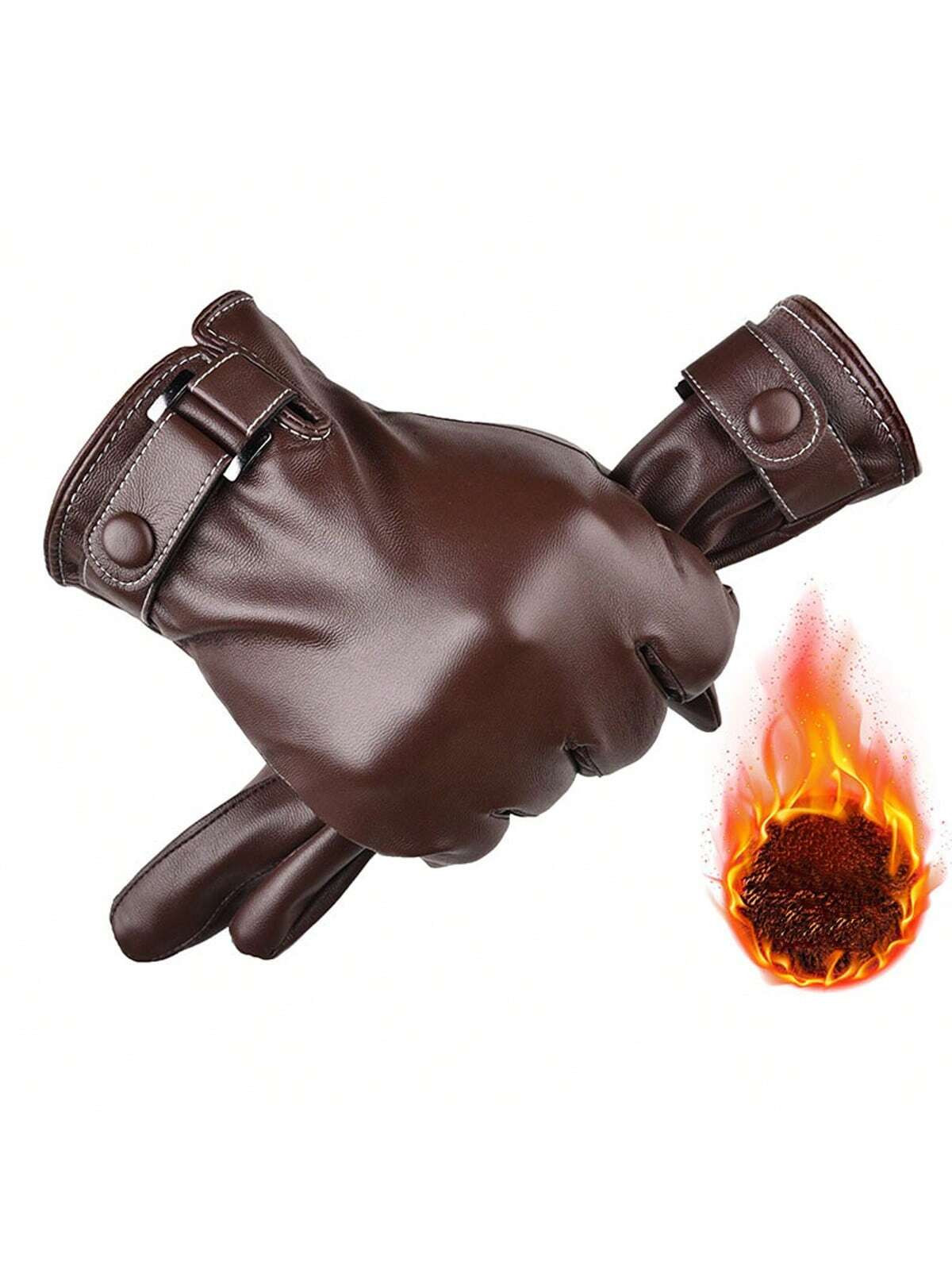 1 paire de gants d'hiver tendance à écran tactile sur toute la paume. Gants en cuir PU chauds e... | SHEIN