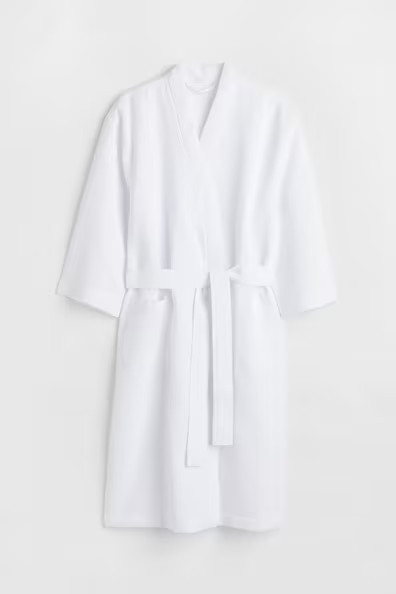 H & M - Waffled Bathrobe - White | H&M (US + CA)