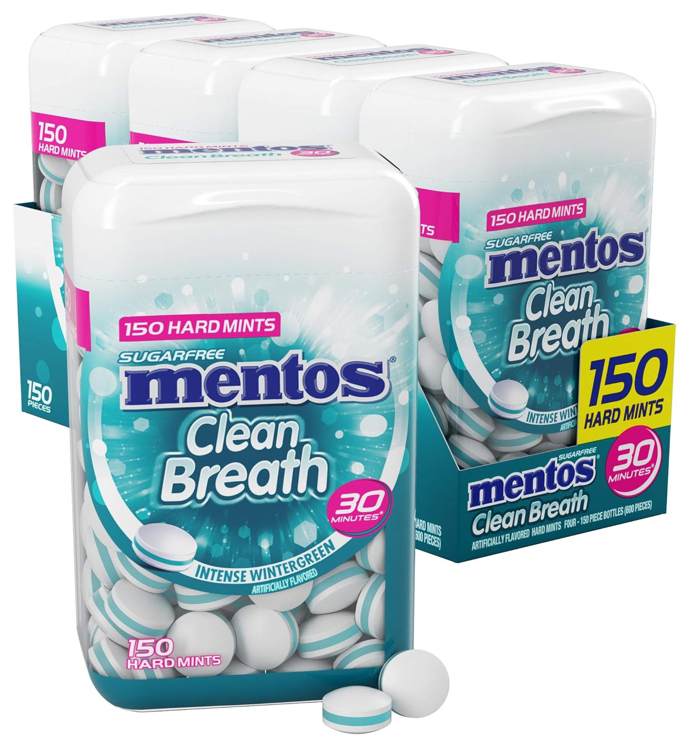 Mentos Clean Breath Sugarfree Hard Mint, 150pc, Intense Wintergreen (Pack of 4 Bottles) | Amazon (US)