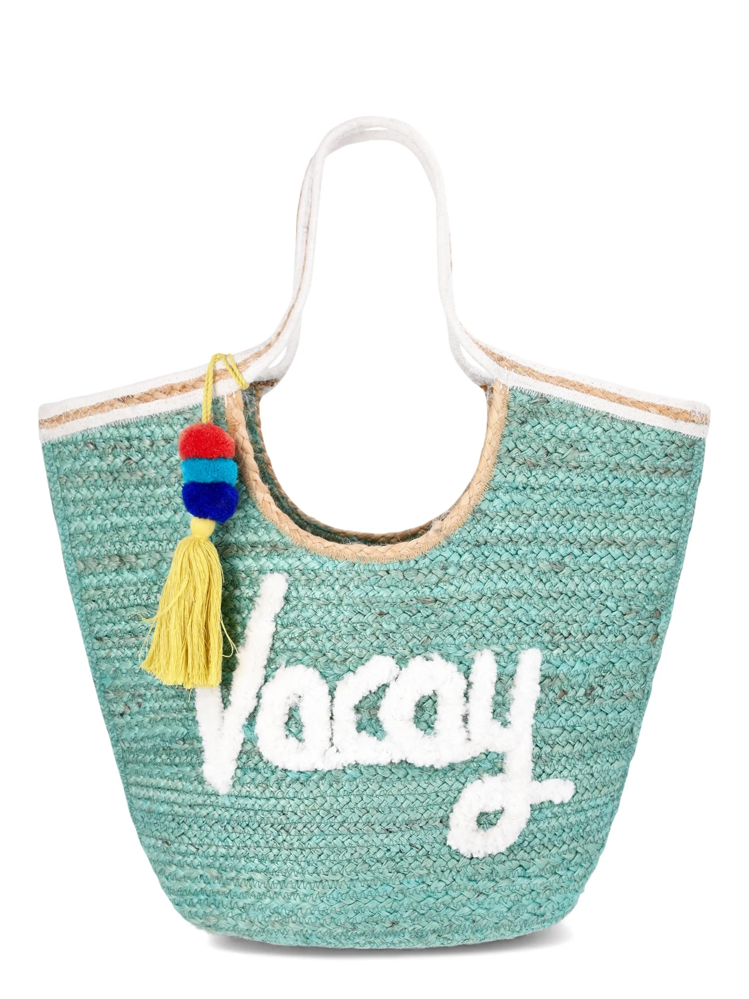 No Boundaries Jute Tote Bag, Vacay Teal, Women’s | Walmart (US)