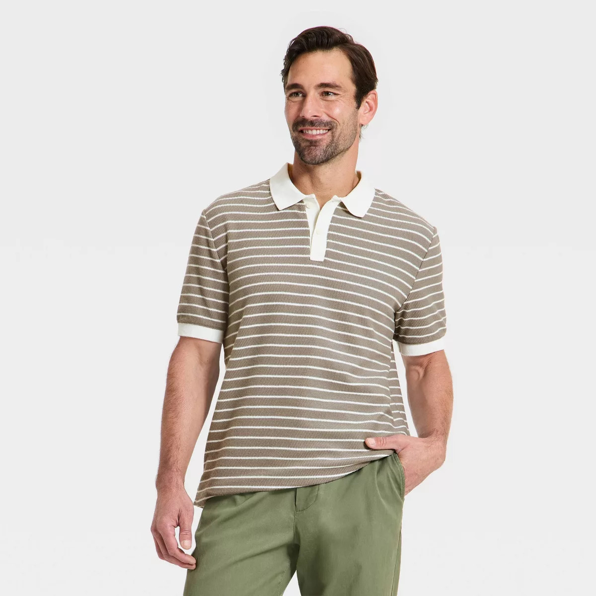 Men's Striped Vintage Polo Shirt - Goodfellow & Co™ Tan L | Target