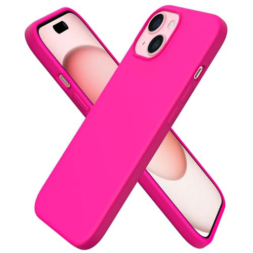 ORNARTO Compatible with iPhone 15 Case 6.1, Slim Liquid Silicone 3 Layers Full Covered Soft Gel Rubber Phone Case, Anti-Scratch Shockproof Protective Cover 6.1 Inch, Hot Pink | Amazon (US)