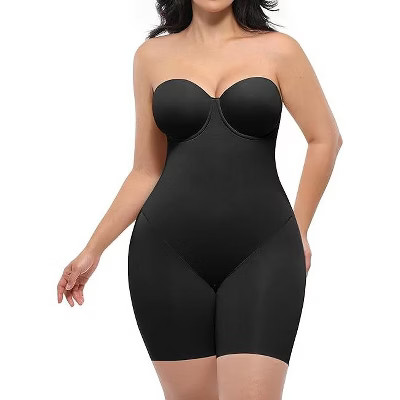 SHAPELLX Shapewear for Women Strapless Bodysuits Tummy Control Body Shaper Butt Lifting Shapewear with Removable Straps—Black 38 | Target