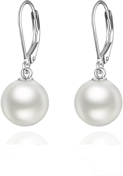 925 Sterling Silver Pearl Leverback Earrings Dangle Drop Jewelry Gifts for Women | Amazon (US)