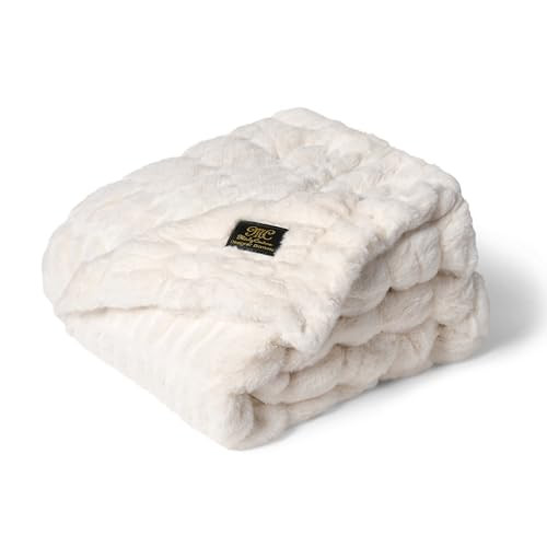 Minky Couture Hugs Blanket - Extra Plush Blanket for Premium Gifting - Stretchy Bubbled Cozy Throw - Silky Smooth - Durable & Machine-Washable - Travel-Friendly - Grande, Cream | Amazon (US)