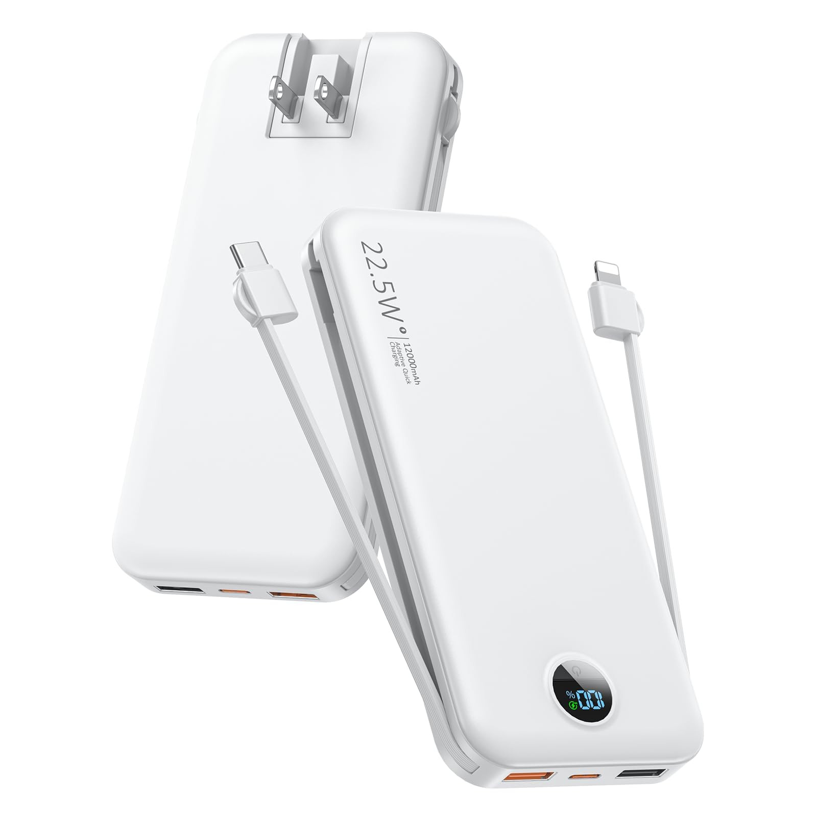 Portable Charger Power Bank, 12000mAh 22.5W USB C Charger Fast Charging with Built-in Cables & Wa... | Amazon (US)