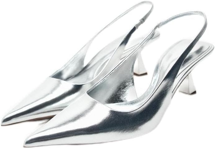 DREAMCIA Women's Pumps Slingback Heels Pointed Toe Sling Back Kitten Heels Women Metallic Slingba... | Amazon (US)