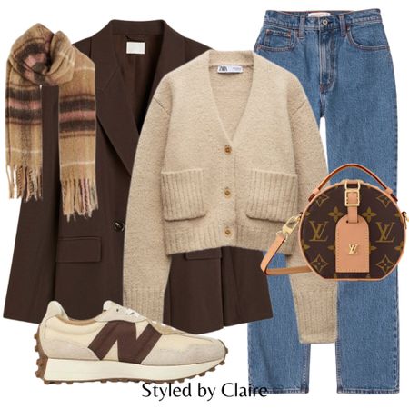 Obsessed with this cardigan🤎
Tags: brown oversized blazer, new balance 327, knit wool beige cardigan Zara, dark marble wash jeans Abercrombie, Louis Vuitton bag. Checked chunky scarf. Fashion autumn winter inspo outfit ideas city break casual otoño invierno zapatillas

#LTKstyletip #LTKitbag #LTKshoecrush