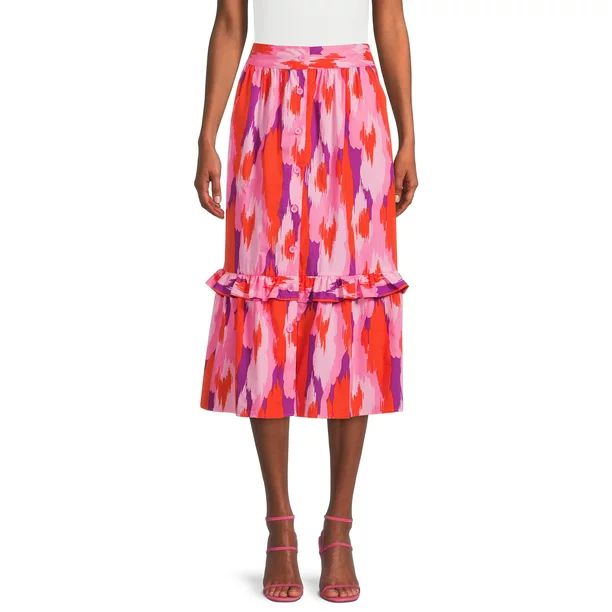 The Get Women's Ruffle Midi Skirt - Walmart.com | Walmart (US)