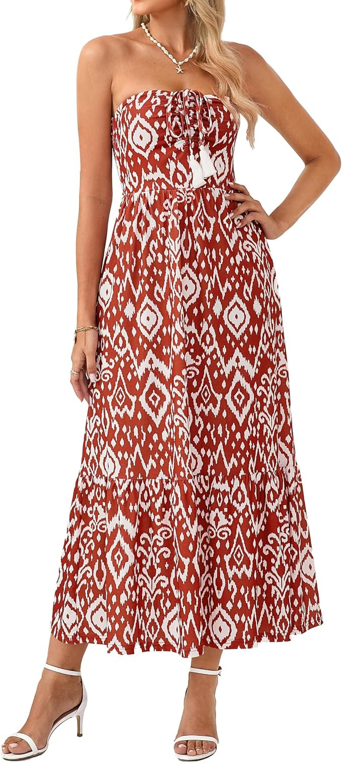 GRACE KARIN Summer Maxi Dresses for Women 2026 Floral Strapless Tube Top Boho Dress Flowy Beach V... | Amazon (US)