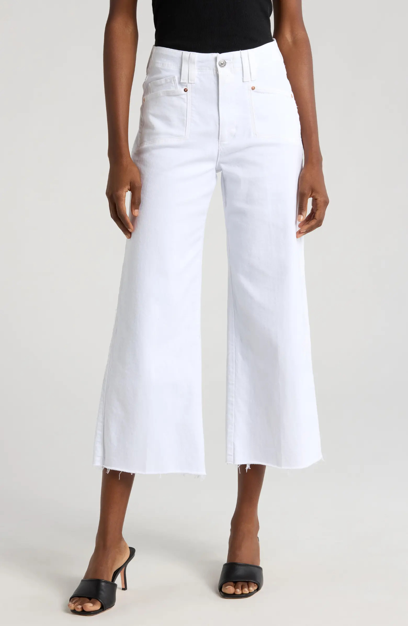 PAIGE Anessa High Waist Raw Hem Crop Wide Leg Jeans | Nordstrom | Nordstrom