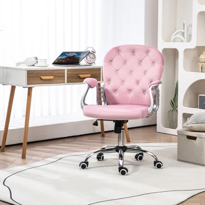 Comfortable Pink Office Chair With Velvet, Adjustable And , 360° Swivel For Versatility Velvet Work, Seat , Tilt Function A Relaxing Workday | Wayfair North America