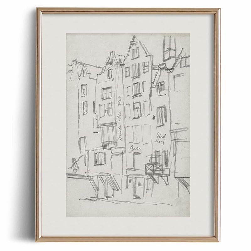 City Architecture Etching Print Poster - Abstract Town Building Drawing Rustic Gray Picture - Vin... | Amazon (US)