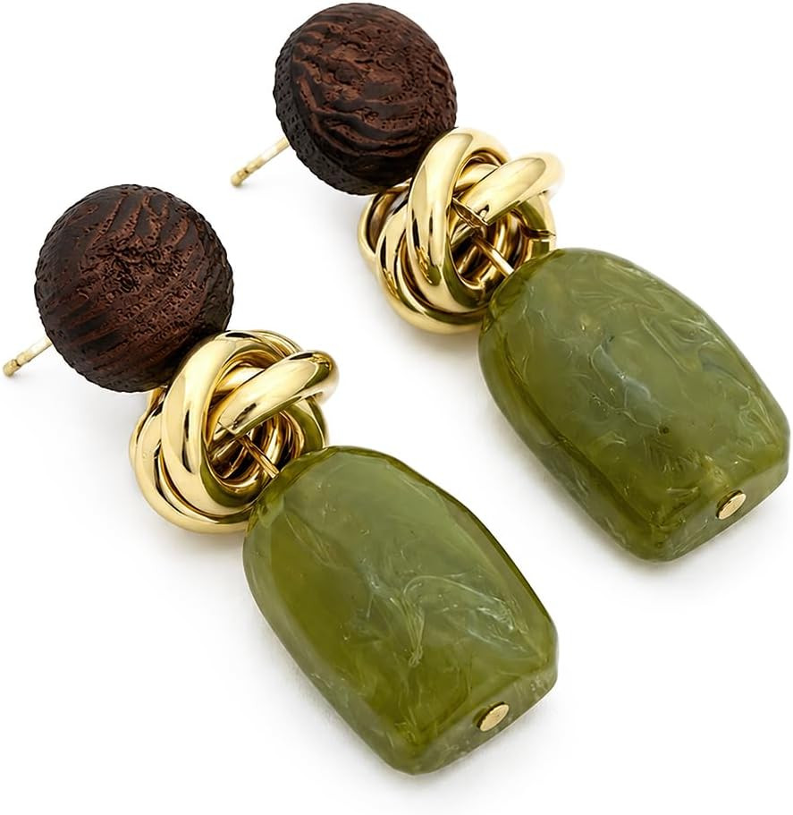 Olive Green Statement Earrings for Women Chunky Faux Stone Drop | Amazon (US)