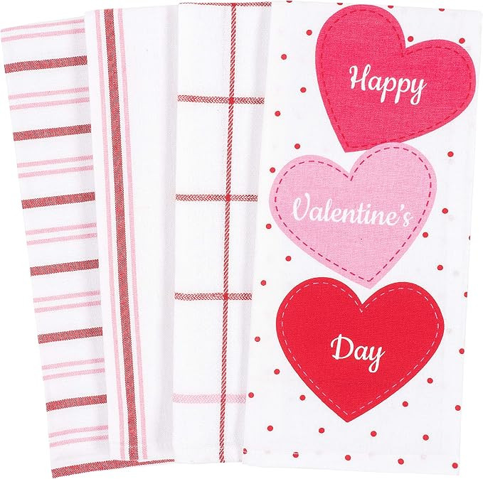 Pantry Kitchen Holiday Dish Towel Set of 4, Cotton Rich, 18 x 28-inch (Happy Valentine's Day) | Amazon (US)