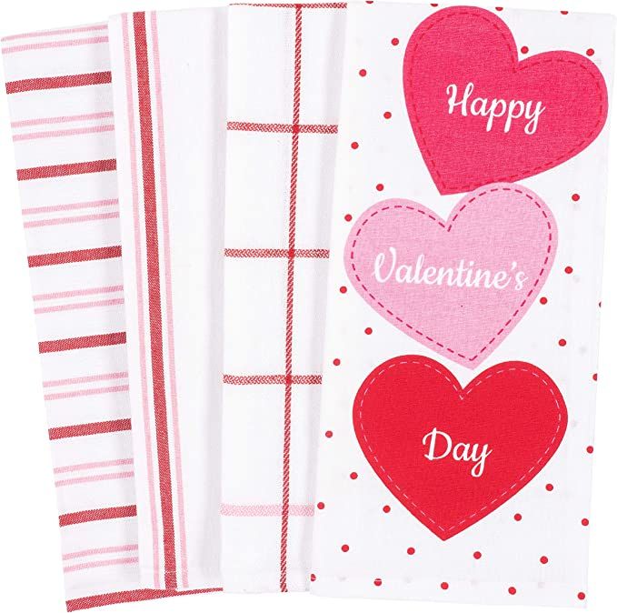 Pantry Kitchen Holiday Dish Towel Set of 4, Cotton Rich, 18 x 28-inch (Happy Valentine's Day) | Amazon (US)
