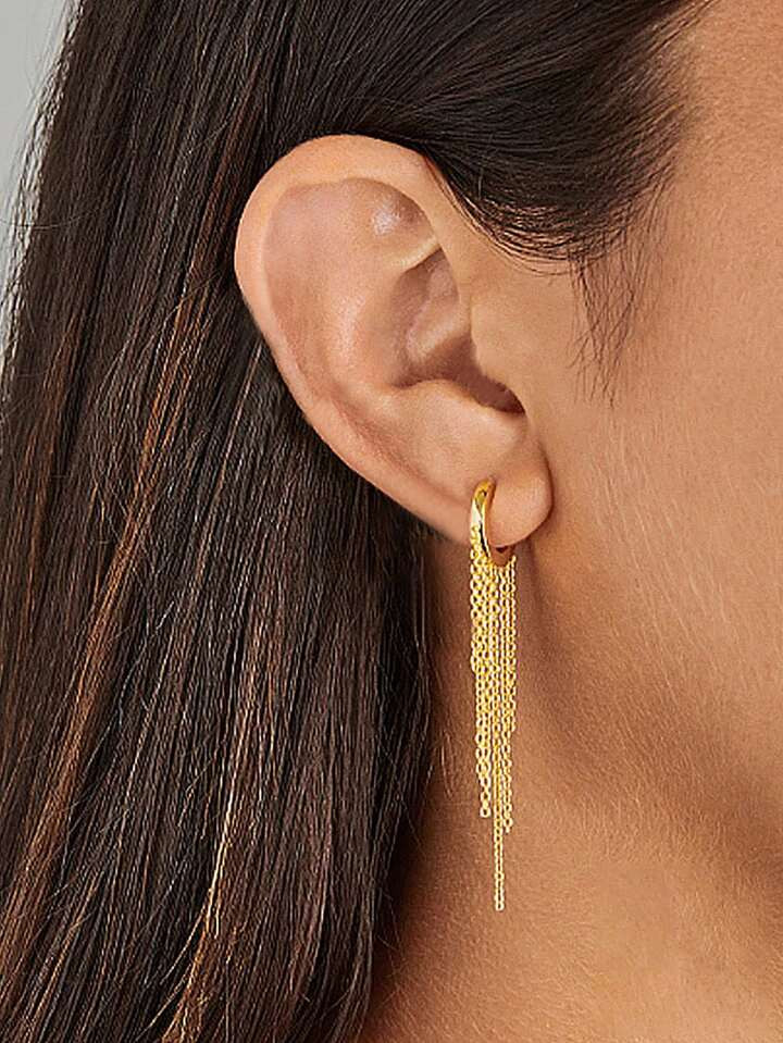 1pc S925 Sterling Silver Solid Chain Tassel Drop Hoop Earring Women Party Jewelry Fine Earring We... | SHEIN