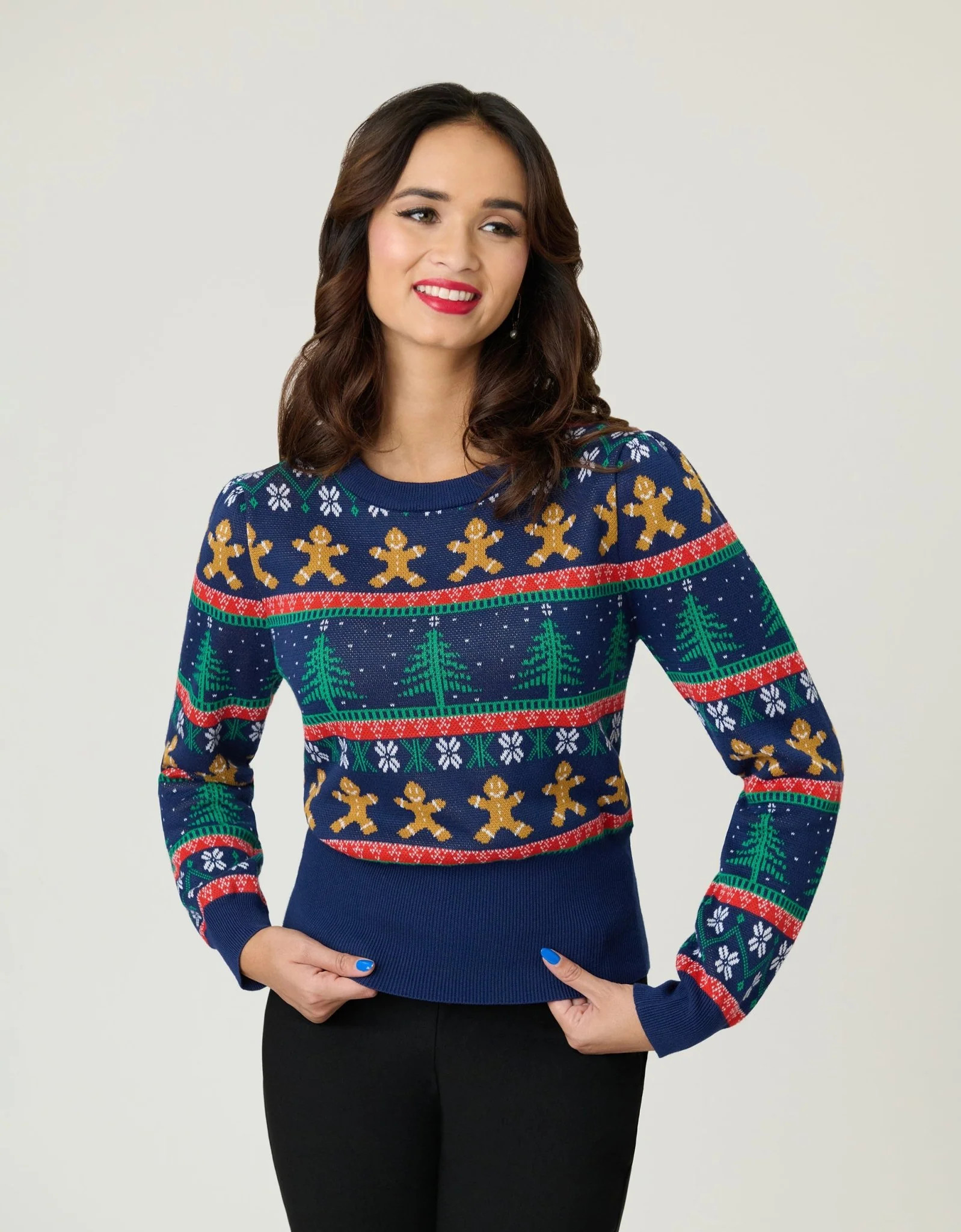 Unique Vintage Navy & Gingerbread Men Fair Isle Sweater | UniqueVintage