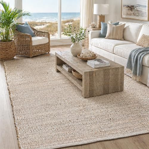 Chardin home 6x9 Jute Cotton Hand Woven Area Rug, Natural/Cream | Amazon (US)
