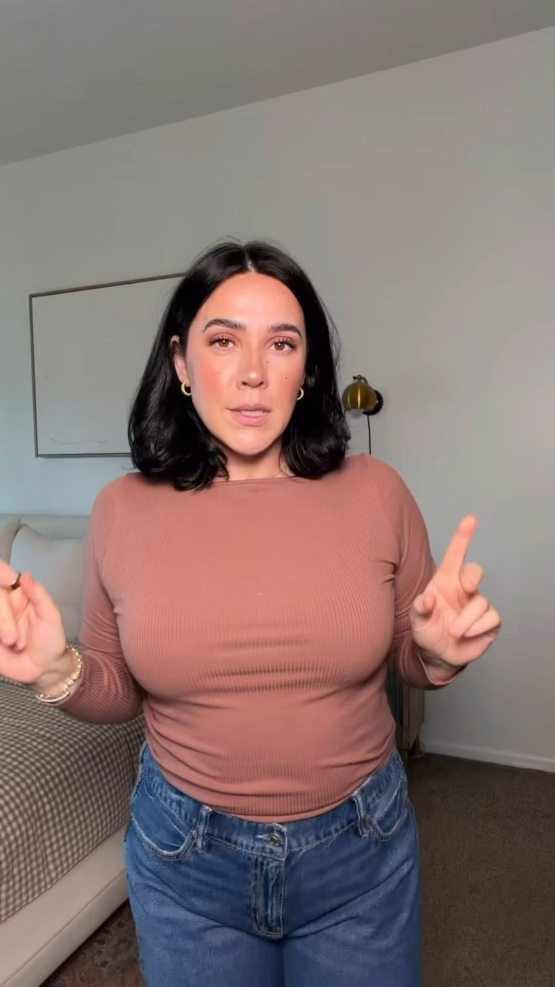 Trying on a new pair of American Eagle jeans, so comfy & soft but a size too big! 

I did 10, would go down to an 8.

#LTKMidsize #LTKootd #LTKFindsUnder50