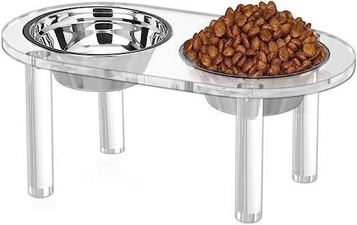 NIUBEE Raised Cat Dog Bowls, Clear Acrylic Elevated Pet Feeder with Dishes for Food and Water | Amazon (US)