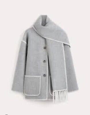 BNWOT Toteme Grey Wool Felted Blanket Stitch Scarf Jacket EU38 UK10 12 | eBay UK