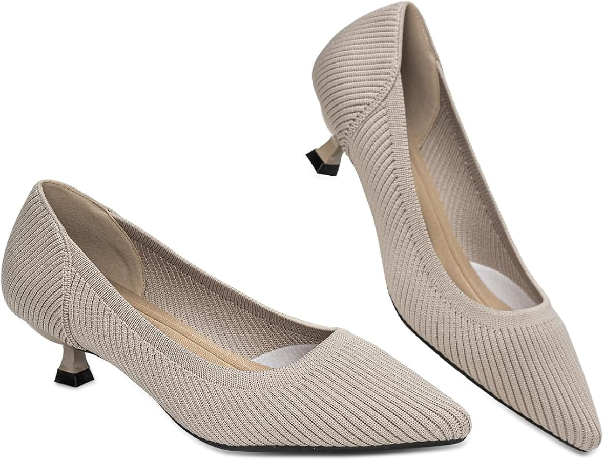 AHZEHRSE Womens Kitten Heels Pumps Shoes Comfortable Knit Closed Toe Heels for Women Work Office ... | Amazon (US)