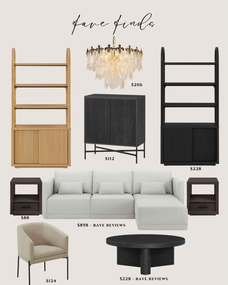 Walmart favorite finds:
Gold chandelier traditional. Black cabinets tall. Black cabinet. Gray sectional. Dark wood end tables. White dining chairs. Gray ottoman.

#LTKhome #LTKsalealert