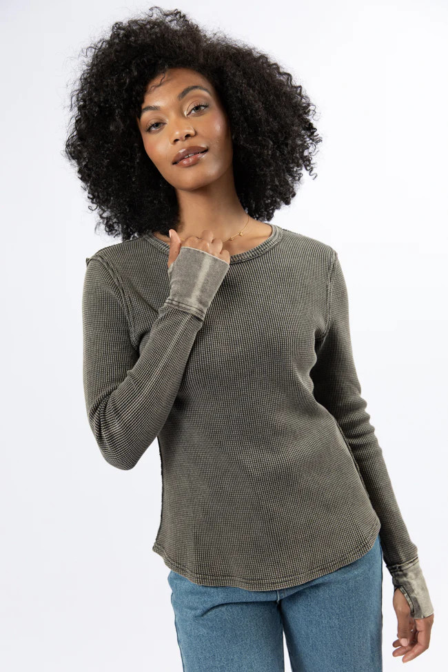 Make Your Choice Black Acid Wash Waffle Fitted Tee | Pink Lily