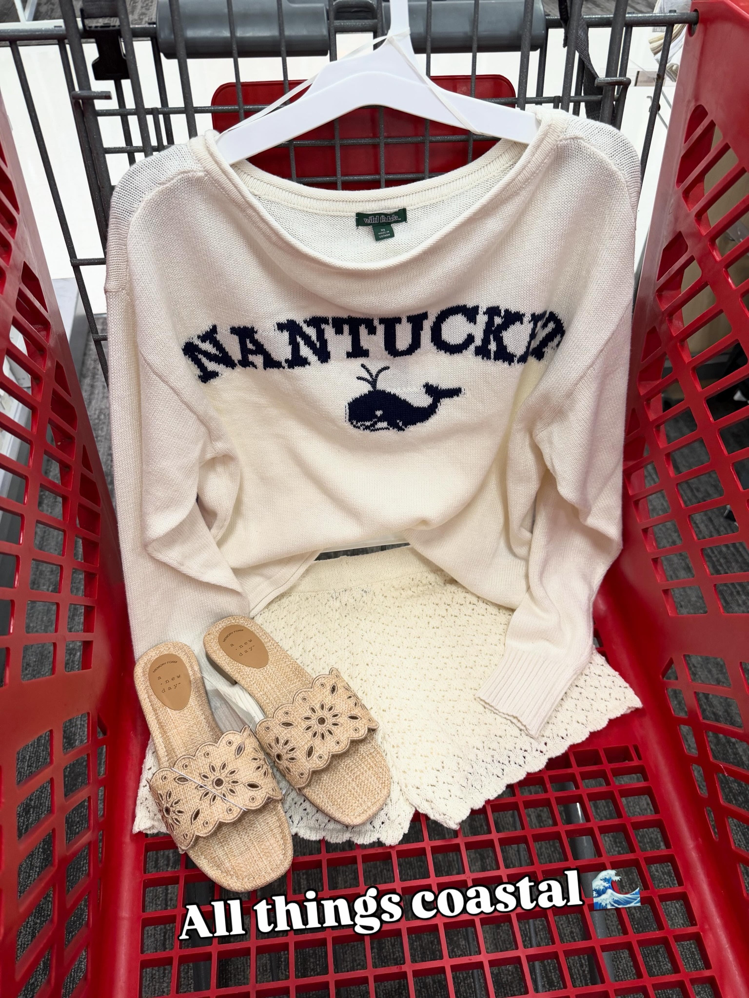 Nantucket sweater at Target and crochet shorts, loving this coastal outfit idea! #targetstyle