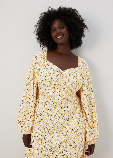 Yellow Floral Midi Dress - Size 8 | Matalan (UK)